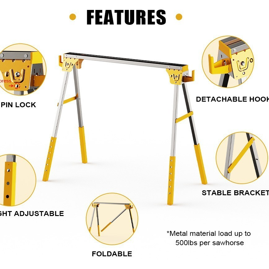 Workbench Portable Fold - Metal sawhorse/saw stand, heavy-duty iron portable